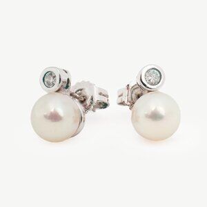 Majorica Silver Pearl & Zirconia Stud Earrings